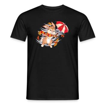 Niedlicher Hase im Herbst mit Regenschirm - Männer T-Shirt - Schwarz - Vorne - AI Model Male 178 light (178cm)