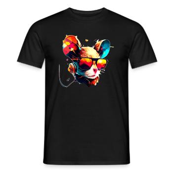 Rave and Techno Mouse with Cool Sunglasses - Men's T-Shirt - black - Front - AI Model Male 178 light (178cm)