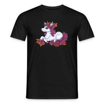 Niedliches Einhorn Kawaii mit Blumen Rosen rosa - Männer T-Shirt - Schwarz - Vorne - AI Model Male 178 light (178cm)