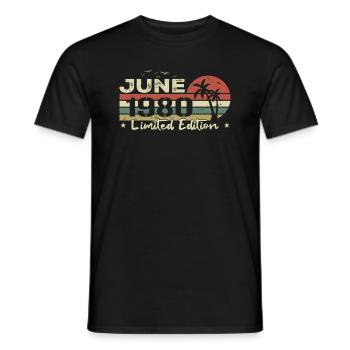 Vintage June 44th Anniversary Born 1980 Vibe - Men's T-Shirt - black - Front - AI Model Male 178 light (178cm)