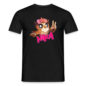 NIKA - Beau nom de fille avec hibou mignon - T-shirt homme - noir - Devant - AI Model Male 178 light (178cm)