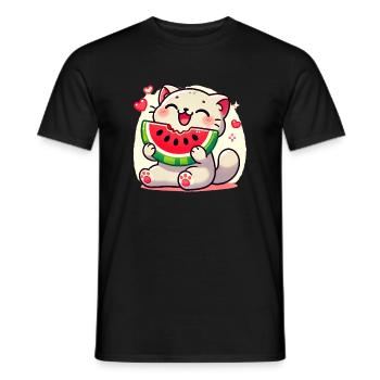 Chat à la pastèque, Kawaii Love Cats - T-shirt homme - noir - Devant - AI Model Male 178 light (178cm)