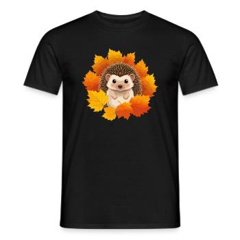 Hedgehog and leaves - Men's T-Shirt - black - Front - AI Model Male 178 light (178cm)