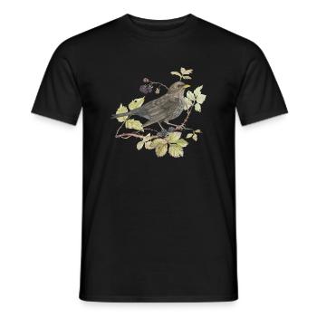 Amsel auf Zweig Liebevolle Aquarellzeichnung - Männer T-Shirt - Schwarz - Vorne - AI Model Male 178 light (178cm)