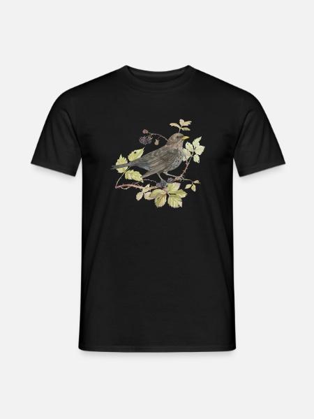Amsel auf Zweig Liebevolle Aquarellzeichnung - Männer T-Shirt - Schwarz