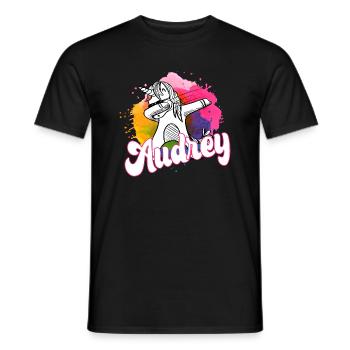 AUDREY - Schöner Name mit dabbing Einhorn - Männer T-Shirt - Schwarz - Vorne - AI Model Male 178 light (178cm)