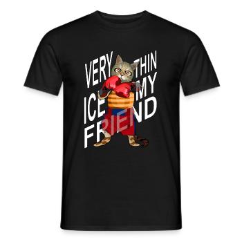 Very thin ice my freiend, Boxing Cat - Men's T-Shirt - black - Front - AI Model Male 178 light (178cm)