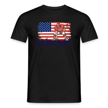 Saison de football le jour du match pour Patriot avec le drapeau des États-Unis - T-shirt homme - noir - Devant - AI Model Male 178 light (178cm)