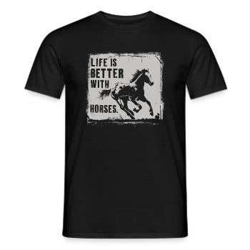 Ein Leben mit Pferden ist ein gutes Leben - Männer T-Shirt - Schwarz - Vorne - AI Model Male 178 light (178cm)