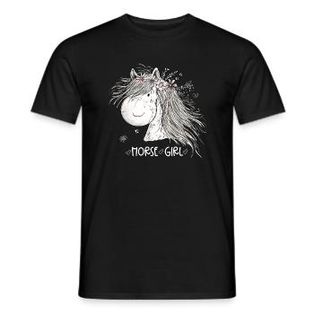 Cheval Fille Cheval Fille Chevaux Dessin animé - T-shirt homme - noir - Devant - AI Model Male 178 light (178cm)