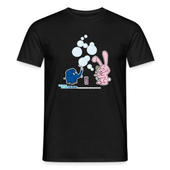 The elephant and the rabbit make soap bubbles - Men's T-Shirt - black - Front - AI Model Male 178 light (178cm)