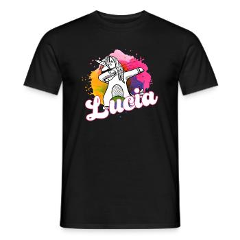 LUCIA- Beau nom avec licorne dabbing - T-shirt homme - noir - Devant - AI Model Male 178 light (178cm)