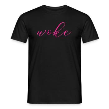 Self-deprecating saying: WOKE - Men's T-Shirt - black - Front - AI Model Male 178 light (178cm)