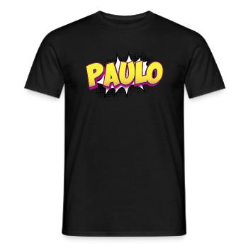 Paulo Benutzerdefinierter Name Comic-Buch-Stil Pop-Art, Paulo - Männer T-Shirt - Schwarz - Vorne - AI Model Male 178 light (178cm)