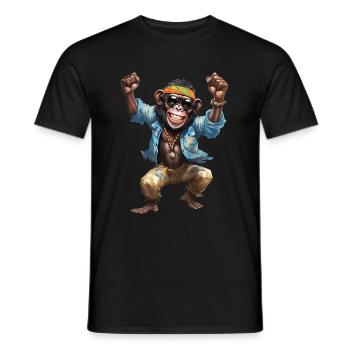 singe chimpanzé hippie fou avec des lunettes de soleil - T-shirt homme - noir - Devant - AI Model Male 178 light (178cm)