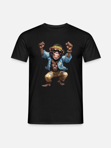Szalony hipisowski szympans małpa w okularach przeciwsłonecznych - T-shirt męski - czarny