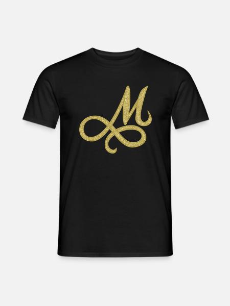 M - gold, letter, alphabet, monogram - Men's T-Shirt - black