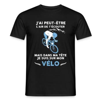 Vélo, écoute et passion vélo, humour cycliste - T-shirt homme - noir - Devant - AI Model Male 178 light (178cm)