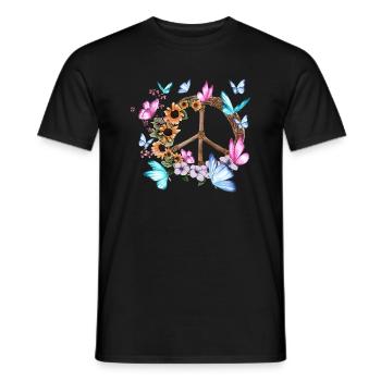 Papillon Signe de Paix Fleurs Colorées - T-shirt homme - noir - Devant - AI Model Male 178 light (178cm)