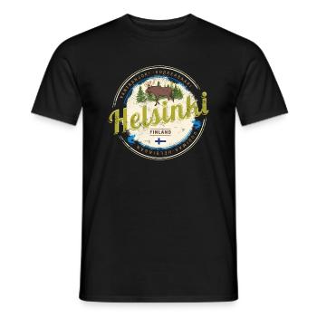Helsinki Elk Capital of Finland Vintage Souv - Men's T-Shirt - black - Front - AI Model Male 178 light (178cm)