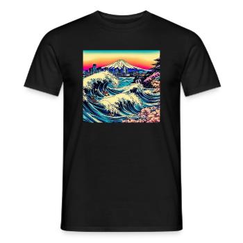 Japan Landschaft Ozean Berg Wellen - Männer T-Shirt - Schwarz - Vorne - AI Model Male 178 light (178cm)