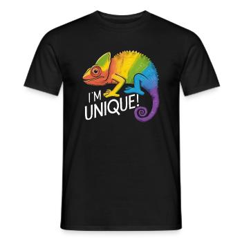vibrant chameleon "I'm Unique!" - Men's T-Shirt - black - Front - AI Model Male 178 light (178cm)