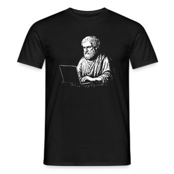 Aristoteles bei der Arbeit am Computer - Männer T-Shirt - Schwarz - Vorne - AI Model Male 178 light (178cm)