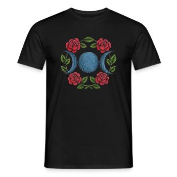 Dreifacher Mond mit roten Rosen – Hexenblauer Wicca - Männer T-Shirt - Schwarz - Vorne - AI Model Male 178 light (178cm)
