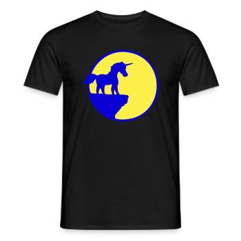 Unicorn Cliff Moon Mountain Round Night Cute Silhouette - Men's T-Shirt - black - Front - AI Model Male 178 light (178cm)