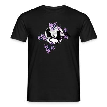 Katzen bei Vollmond im blühenden Kirschbaum - Männer T-Shirt - Schwarz - Vorne - AI Model Male 178 light (178cm)