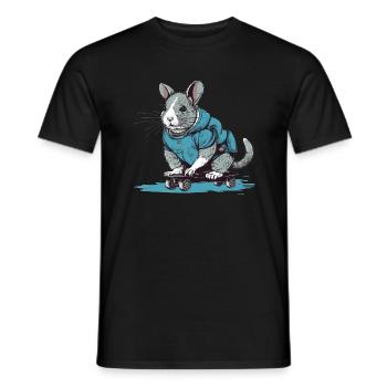 Thechinchilla sur une planche à roulettes avec un sweat à capuche - T-shirt homme - noir - Devant - AI Model Male 178 light (178cm)