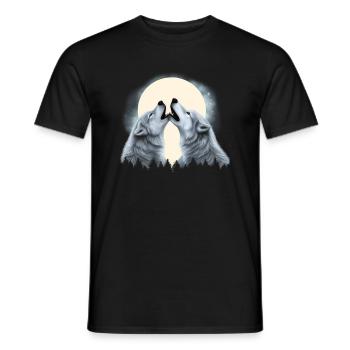 Deux loups hurlant à la Lune Couple de loups - T-shirt homme - noir - Devant - AI Model Male 178 light (178cm)