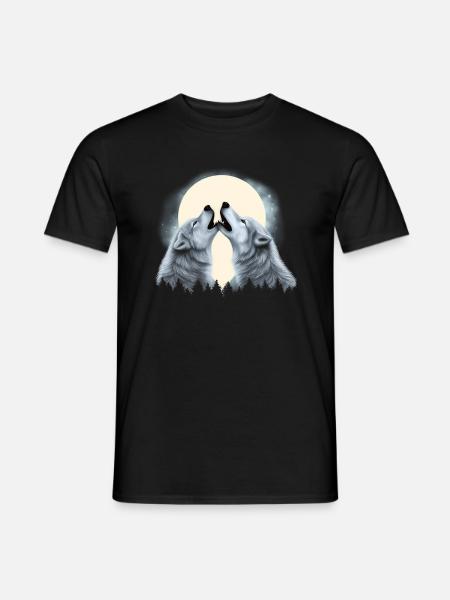 Zwei Wölfe heulen den Mond an Paar Wölfe - Männer T-Shirt - Schwarz