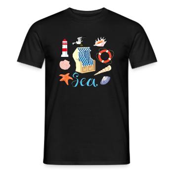 Ahoi Maritim Style, beach chair, light tower, starfish - Men's T-Shirt - black - Front - AI Model Male 178 light (178cm)
