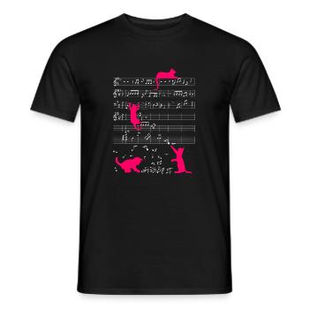 Note de musique de chat mignon musicien de partition rose - T-shirt homme - noir - Devant - AI Model Male 178 light (178cm)