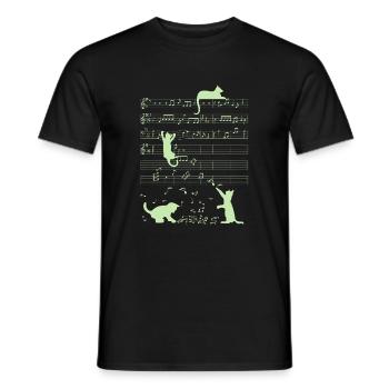 Niedliche Katzen Musiknoten Grüner Musiker Kunst - Männer T-Shirt - Schwarz - Vorne - AI Model Male 178 light (178cm)