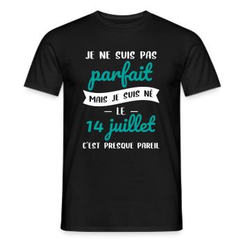 Anniversaire - Pas parfait mais né le 14 Juillet - T-shirt homme - noir - Devant - AI Model Male 178 light (178cm)
