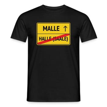 Halle -> Malle - Männer T-Shirt - Schwarz - Vorne - AI Model Male 178 light (178cm)