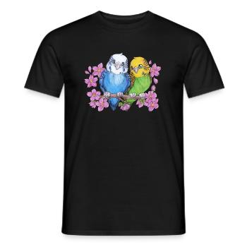 Niedlicher Wellensittich Pärchen mit Kirschblüten - Männer T-Shirt - Schwarz - Vorne - AI Model Male 178 light (178cm)