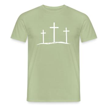 Golgotha Trois Croix Symbole Chrétien - T-shirt homme - vert sauge - Devant - AI Model Male 178 light (178cm)