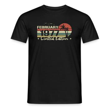 February vintage 47th birthday born 1977 vibe - Men's T-Shirt - black - Front - AI Model Male 178 light (178cm)