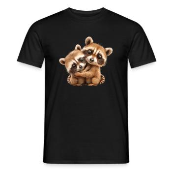 Zwei süße Waschbären, die sich umarmen - Männer T-Shirt - Schwarz - Vorne - AI Model Male 178 light (178cm)