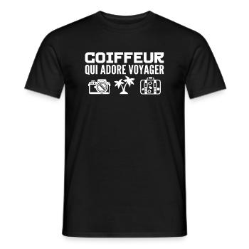 Travelers & Hairdressers: Passion & Discovery - Men's T-Shirt - black - Front - AI Model Male 178 light (178cm)