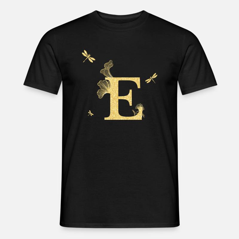 Buchstabe e goldene Glitzerlibelle - Geschenkidee - Männer T-Shirt - Schwarz