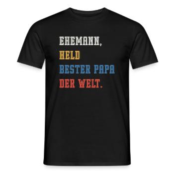 HUSBAND, HERO, BEST FATHER IN THE WORLD. - Men's T-Shirt - black - Front - AI Model Male 178 light (178cm)