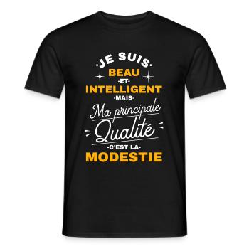 Beau Intelligent et Modeste - T-shirt homme - noir - Devant - AI Model Male 178 light (178cm)
