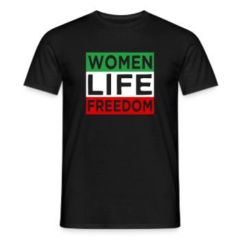 women life freedom - free iran - mahsa amini - Männer T-Shirt - Schwarz - Vorne - AI Model Male 178 light (178cm)