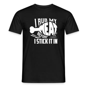 Je frotte ma viande avant de la coller dans un barbecue grillé sm - T-shirt homme - noir - Devant - AI Model Male 178 light (178cm)