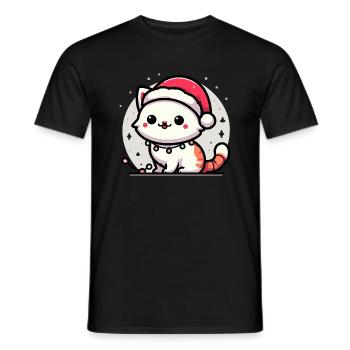 Cute Christmas Cat Santa Hat Christmas Lights - Men's T-Shirt - black - Front - AI Model Male 178 light (178cm)