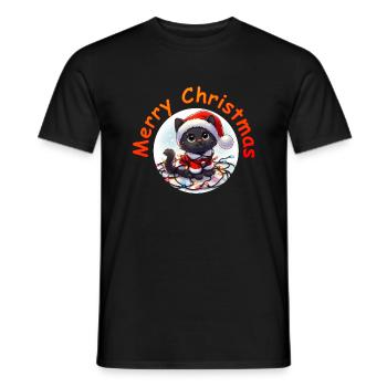 Christmas Cat Fairy Lights - Männer T-Shirt - Schwarz - Vorne - AI Model Male 178 light (178cm)